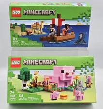 2 Lot - LEGO Minecraft 21268 The Baby Pig House & 21259 The Pirate Ship Voyage