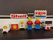 Vtg Lego Shell Exxon Gas Station Minifigures Signs Gas Pump 