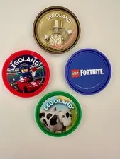 RARE California LEGOLAND Pop Badge Lot of 4 - Mr. Gold , Fortnite, Cow & Driving