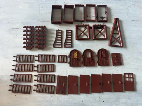 LEGO Reddish Brown Castle Parts Lot 30 Pieces Doors Windows Stairs Railings