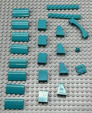 LEGO Lot of 22 Dark Turquoise 1x8 2x3 2x2, 2x4 and 2x3 Slope Building Pieces