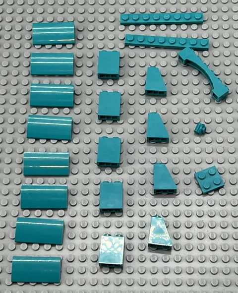 LEGO Lot of 22 Dark Turquoise 1x8 2x3 2x2, 2x4 and 2x3 Slope Building Pieces