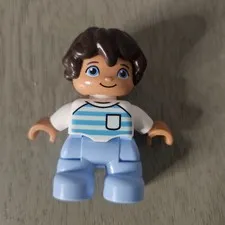 Lego Duplo Figures Kid Boy brown hair teal/pale blue shirt lt blue pants