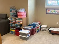 LEGO pieces sorted in Bins 