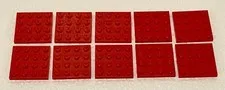 Lego Lot of 10 Authentic Red Plates 4x4 3031 Flat Base Building Parts - New
