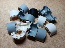 LEGO BULK LOT 14 CYLINDER HALF 2X4X2 WITH 1X2 CUTOUT #24593 GRAY WHITE BLACK
