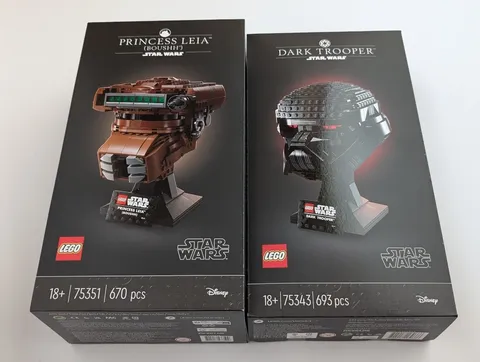 LEGO Star Wars Helmet Set 75343 Dark Trooper & 75351 Princess Leia Boushh New
