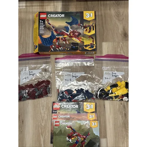 Lego Fire Dragon Set #31102 3-In-1 Creator 100% Complete w/Manuals & Box