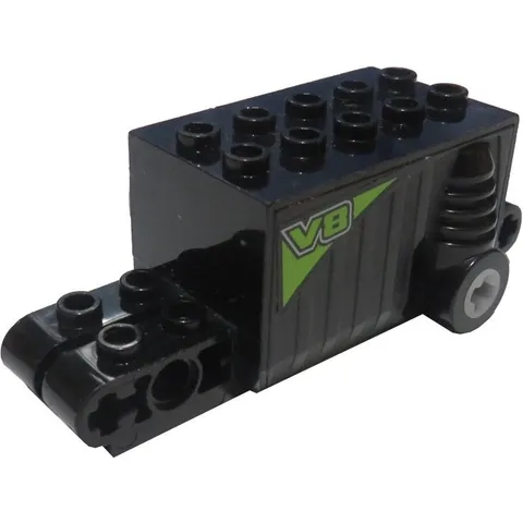 LEGO Black Pullback Motor 9 x 4 x 2 2/3 with Lime 'V8' Pattern  inv.605