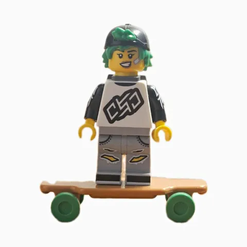 LEGO Skateboarder Minifigure with Longboard & Backpack