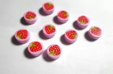 Lego 10 Red STRAWBERRY Pink Flat Smooth Round 1 x 1 Tiles Fruit Market Food Lot