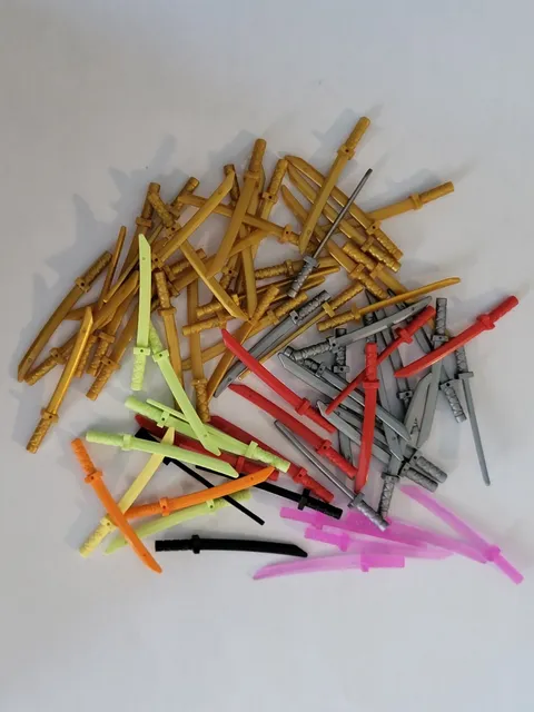 LOT OF 71 AUTHENTIC LEGO NINJANGO SWORDS GOLD GRAY BLACK RED PINK ORANGE YELLOW