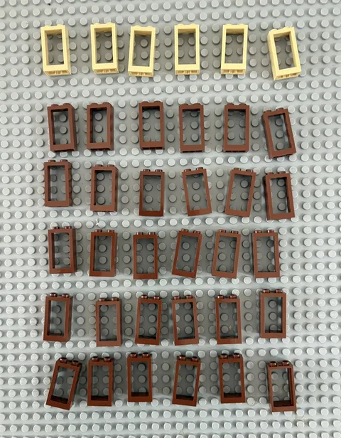 LEGO 36-piece Window Frame 1 x 2 x 3 Tan and Reddish brown, FREE SHIPPING