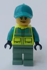 LEGO City Ambulance Driver Female Minifigure Safety Vest Black Ponytail One Face