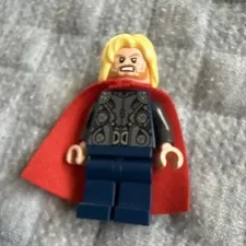 LEGO Thor Figure w/ Red Cape, Blonde Hairpiece, Dark Blue Legs