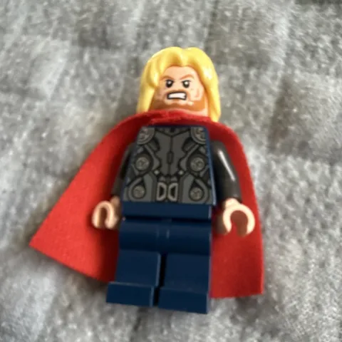 LEGO Thor Figure w/ Red Cape, Blonde Hairpiece, Dark Blue Legs