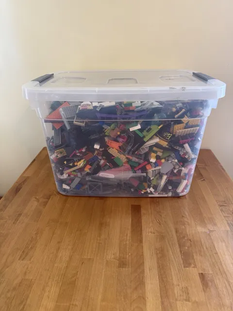 37 Pounds LEGO Pieces From Different Sets. Mini Figs Spread Throughout Bin