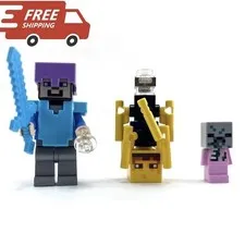 Lego Minecraft X3 Nether Portal Minifigures Steve, Blaze, & Baby Zombie Pigman