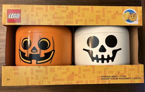 Large LEGO Storage Heads, Special Edition Halloween Pumpkin And Skull