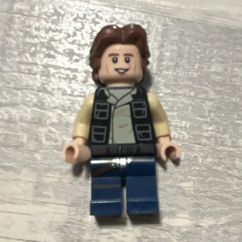 LEGO Minifigure Brown Hair Dark Gray Vest Tan Shirt Blue Legs