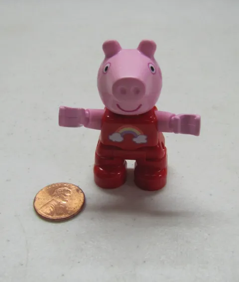 New Lego Duplo Peppa Pig Red Outfit w/ Rainbow Clouds Pink Pig Figure