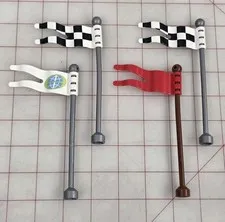 (4) Lego Duplo Wavy Flag with Pole Lot Of 4 Mixed