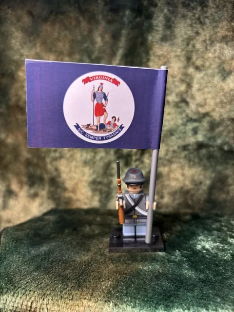 2x 54mm MINI American Civil War Confed + VIRGINIA State Flag on LEGO POLE