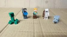LEGO Minecraft Minifigure Lot Creeper Steve Alex Skeleton w/ Bow Wolf