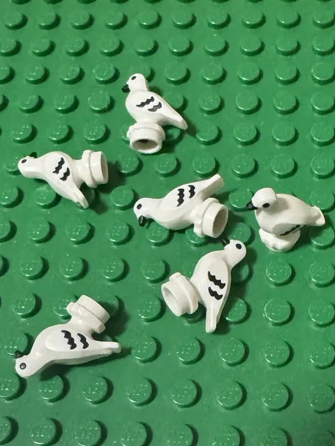 Lego 6 Pieces CITY White Pigeon Bird with Molded Black Eyes, Beak and Feathers