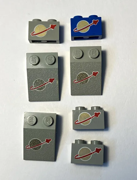 LEGO Space Printed Gray & Blue Bricks and Slopes Lot - 7 Pieces