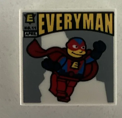 LEGO “EveryMan” 2x2 Printed Tile Minifigure Superhero Dad Simpsons Comic Book