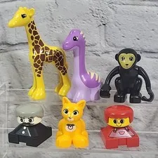 Lego Duplo Figures Mixed Lot Of 6 Animals Giraffe Dino Cat Monkey Blocky People