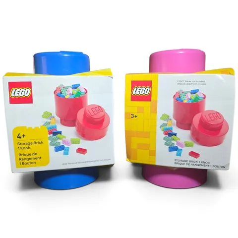 LEGO Storage Brick Stackable Blue & Pink Plastic Knob/Button Container NEW