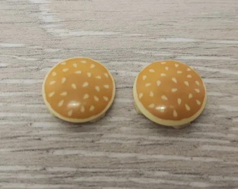 Lego 2654pb005 Tan Plate Round 2 x 2 Rounded Bottom Hamburger Bun Seeds Lot Of 2