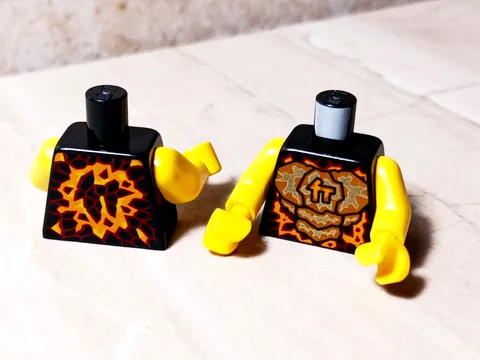 New LEGO Fire Torso Sleeveless Arms Gold Flames Pi Letter C Printed Chest Bones