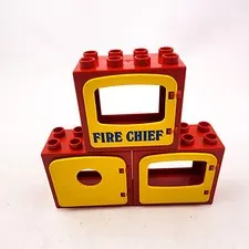 Vintage Lego Duplo Window 2x4 LOT of 3 Frame House Door Red Yellow Fire Chief