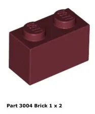 LEGO Dark Red 1x2 Brick (3004) - 100 New Pieces - Building Bricks