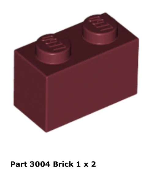 LEGO Dark Red 1x2 Brick (3004) - 100 New Pieces - Building Bricks