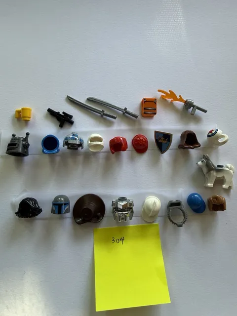 LEGO Minifigure Accessories Parts Lot Weapons Helmets Hats Shield Dog, Loose