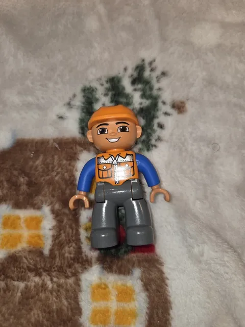 LEGO Duplo Male Construction Worker Orange Shirt Helmet Figure