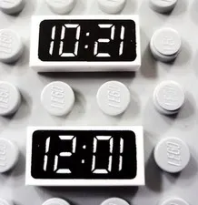 NEW 2 - Lego TILE 1x2 Clock Digital Pattern - 10:21 or 12:01
