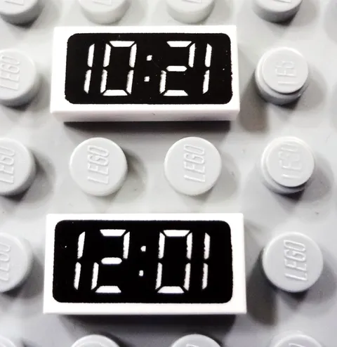 NEW 2 - Lego TILE 1x2 Clock Digital Pattern - 10:21 or 12:01