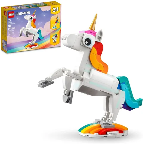 LEGO Creator 3 in 1 Magical Unicorn Toy, Transforms to Seahorse Rainbow