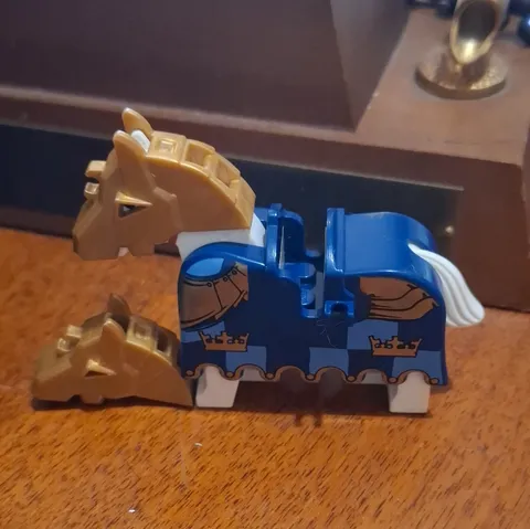 LEGO Horse Animal Figure Blue White Printed w/ 2 Gold Headpieces 3pcs