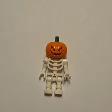 LEGO Skeleton Minifigure with Pumpkin Jack-O-Lantern Head Plastic