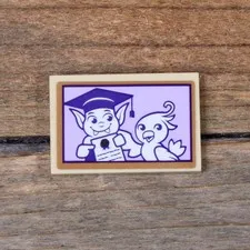 LEGO Elves Tile 2x3 White Bird and Bat with Graduation Mortarboard 26603pb165