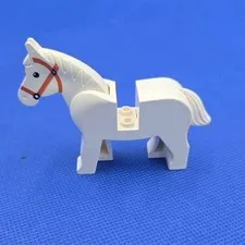 Lego White Horse / 4493c01pb04 / Brown Head Strap /  Black Eye
