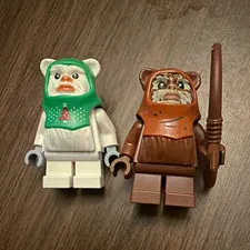 LEGO Star Wars Ewok Minifigures Lot of 2 White & Brown w/ Brown Bow