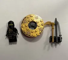 LEGO NINJAGO Cole dx Minifigure Printed Black/Gold w/ Accessories Spinner Shield
