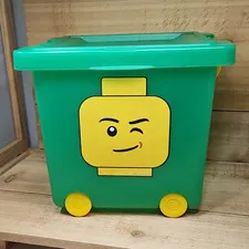 LEGO Green/Yellow Storage Container Bin w/ Lid Handle Wheels